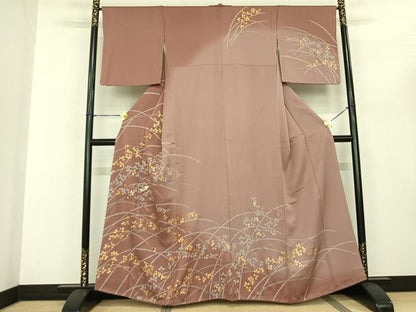 平和屋着物●訪問着 駒刺繍 舞蝶萩文 暈し染め 金彩 正絹 逸品 AABF0727fy