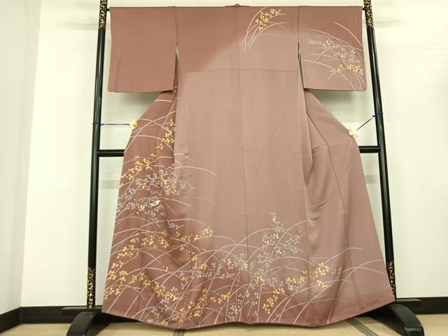 平和屋着物●訪問着 駒刺繍 舞蝶萩文 暈し染め 金彩 正絹 逸品 AABF0727fy