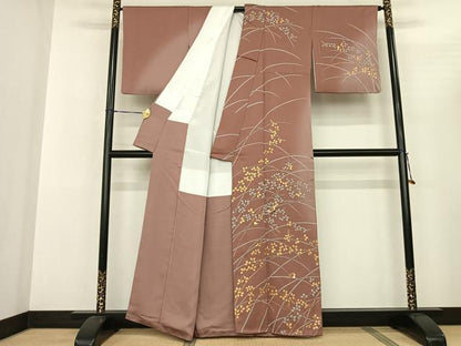 平和屋着物●訪問着 駒刺繍 舞蝶萩文 暈し染め 金彩 正絹 逸品 AABF0727fy