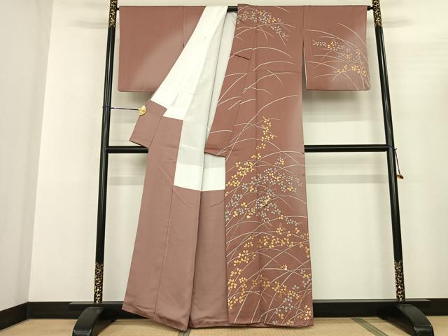 平和屋着物●訪問着 駒刺繍 舞蝶萩文 暈し染め 金彩 正絹 逸品 AABF0727fy