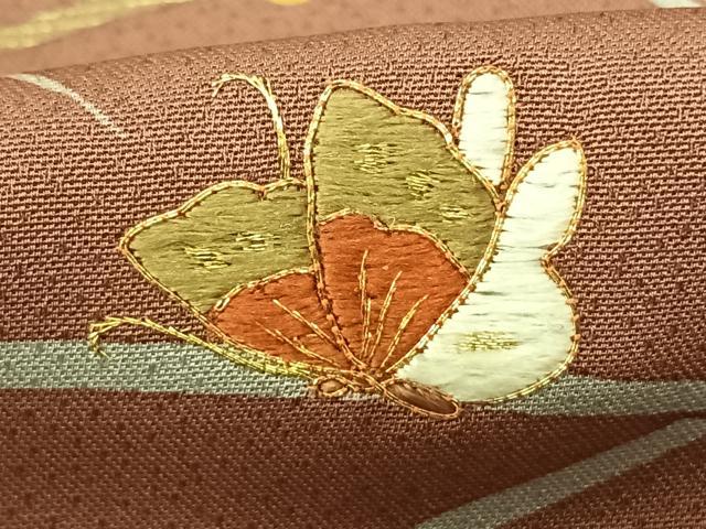 平和屋着物●訪問着 駒刺繍 舞蝶萩文 暈し染め 金彩 正絹 逸品 AABF0727fy