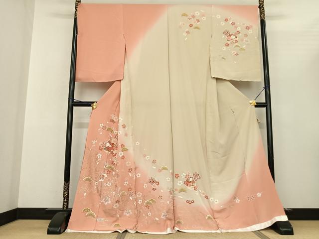 平和屋着物●訪問着 友禅 雪輪花文 暈し染め 金銀彩 丹後ちりめん 仮絵羽 正絹 逸品 未使用 AABF0729fy