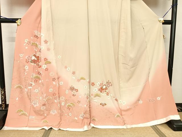平和屋着物●訪問着 友禅 雪輪花文 暈し染め 金銀彩 丹後ちりめん 仮絵羽 正絹 逸品 未使用 AABF0729fy