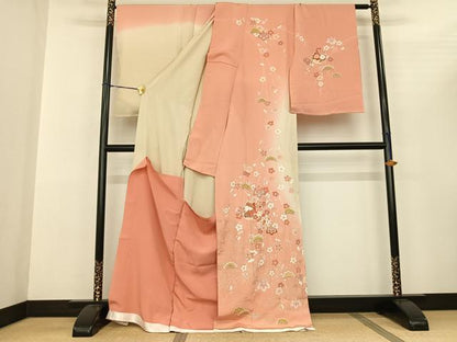 平和屋着物●訪問着 友禅 雪輪花文 暈し染め 金銀彩 丹後ちりめん 仮絵羽 正絹 逸品 未使用 AABF0729fy