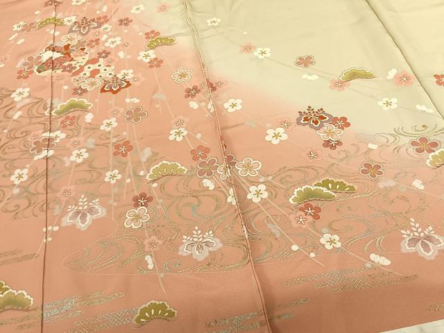 平和屋着物●訪問着 友禅 雪輪花文 暈し染め 金銀彩 丹後ちりめん 仮絵羽 正絹 逸品 未使用 AABF0729fy