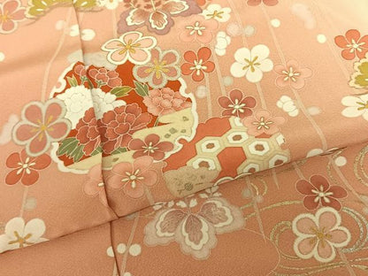 平和屋着物●訪問着 友禅 雪輪花文 暈し染め 金銀彩 丹後ちりめん 仮絵羽 正絹 逸品 未使用 AABF0729fy
