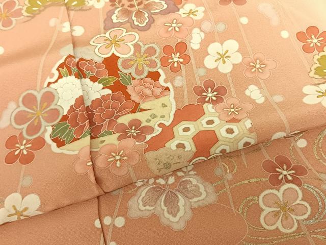 平和屋着物●訪問着 友禅 雪輪花文 暈し染め 金銀彩 丹後ちりめん 仮絵羽 正絹 逸品 未使用 AABF0729fy
