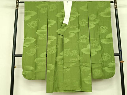 平和屋着物●振袖用長襦袢 無双仕立て 雲取り花地紋 青丹色 正絹 逸品 AABF0730fy