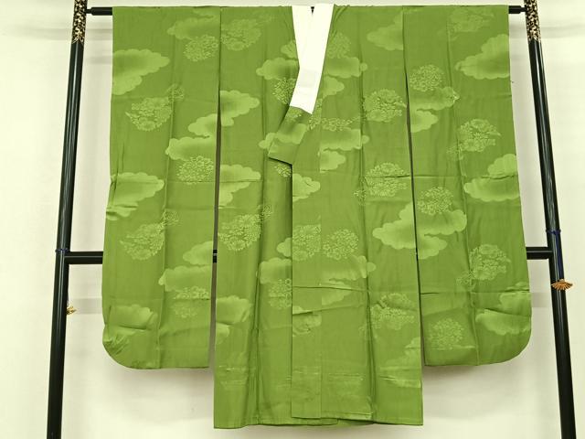 平和屋着物●振袖用長襦袢 無双仕立て 雲取り花地紋 青丹色 正絹 逸品 AABF0730fy