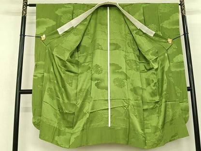 平和屋着物●振袖用長襦袢 無双仕立て 雲取り花地紋 青丹色 正絹 逸品 AABF0730fy