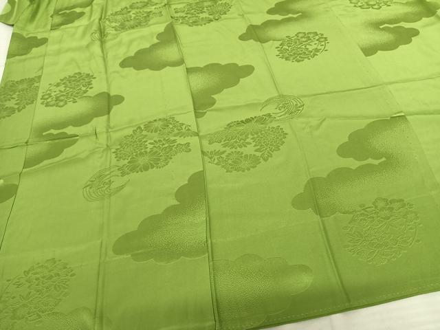 平和屋着物●振袖用長襦袢 無双仕立て 雲取り花地紋 青丹色 正絹 逸品 AABF0730fy