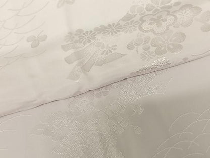 平和屋着物●振袖用長襦袢 無双仕立て 束ね熨斗花地紋 桜色 半衿刺繍 正絹 逸品 AABF0731fy