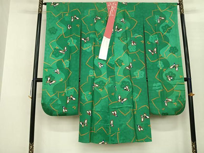 平和屋着物●振袖用長襦袢　無双仕立て　花蝶文　半衿刺繍　正絹　逸品　AABF0732fy