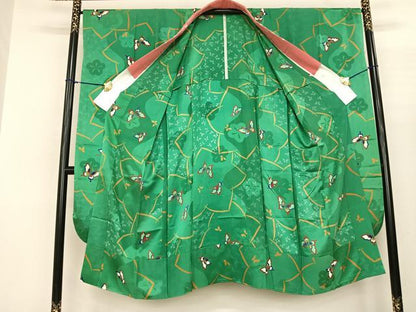 平和屋着物●振袖用長襦袢　無双仕立て　花蝶文　半衿刺繍　正絹　逸品　AABF0732fy