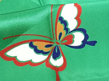 平和屋着物●振袖用長襦袢　無双仕立て　花蝶文　半衿刺繍　正絹　逸品　AABF0732fy