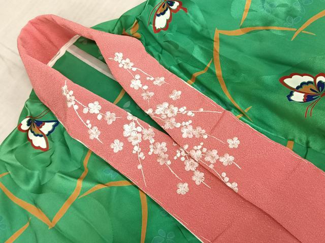平和屋着物●振袖用長襦袢　無双仕立て　花蝶文　半衿刺繍　正絹　逸品　AABF0732fy