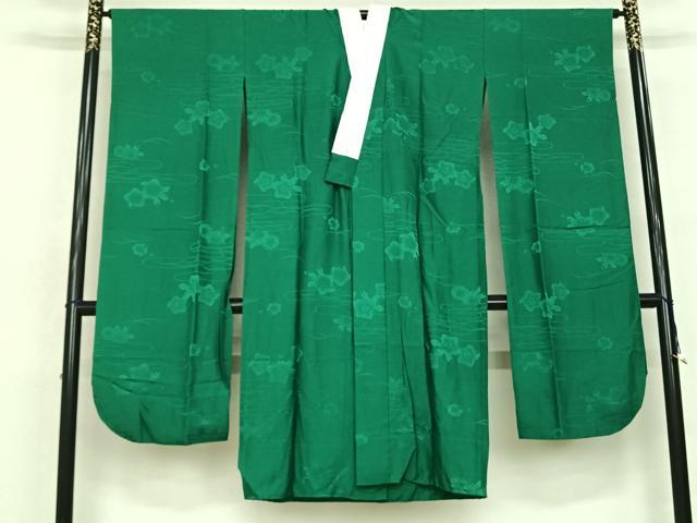 平和屋着物●振袖用長襦袢 無双仕立て 辻が花地紋 常磐色 正絹 逸品 AABF0733fy