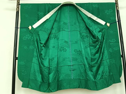 平和屋着物●振袖用長襦袢 無双仕立て 辻が花地紋 常磐色 正絹 逸品 AABF0733fy