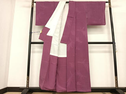平和屋着物●上質な色無地 鳳凰地紋 京紫色 正絹 逸品 AABF0734fy