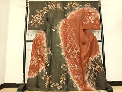 平和屋着物●訪問着 刺繍 萩文 暈し染め 金彩 正絹 逸品 AABF0735fy