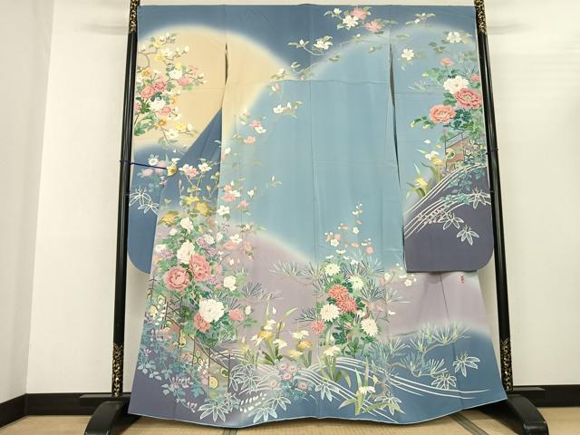 平和屋着物●豪華振袖　友禅　作家物　玉峰　枝花文　暈し染め　正絹　逸品　AABF0736fy