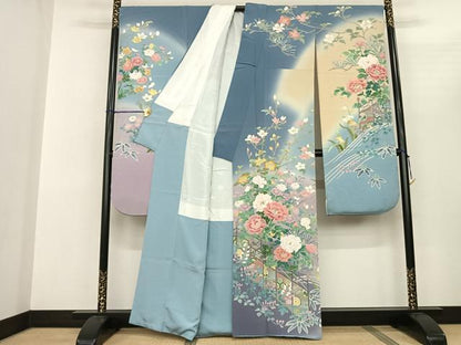 平和屋着物●豪華振袖　友禅　作家物　玉峰　枝花文　暈し染め　正絹　逸品　AABF0736fy