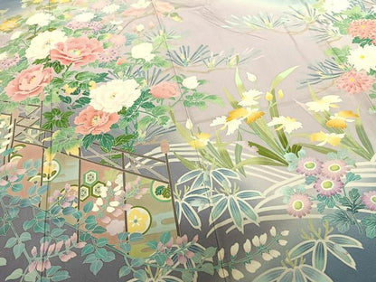 平和屋着物●豪華振袖　友禅　作家物　玉峰　枝花文　暈し染め　正絹　逸品　AABF0736fy