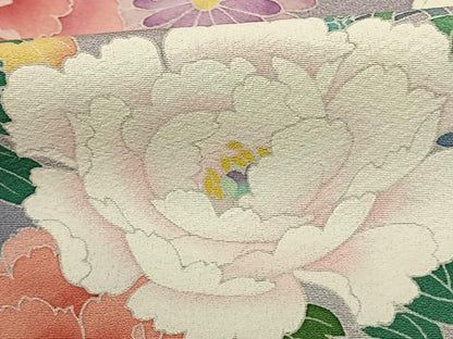 平和屋着物●豪華振袖　友禅　作家物　玉峰　枝花文　暈し染め　正絹　逸品　AABF0736fy