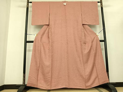 平和屋着物●上質な色無地 草花地紋 珊瑚色 さが美扱い 正絹 逸品 未使用 AABF0737fy