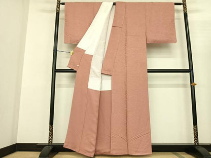平和屋着物●上質な色無地 草花地紋 珊瑚色 さが美扱い 正絹 逸品 未使用 AABF0737fy