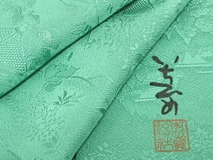 平和屋着物●上質な色無地 作家物 人物風景地紋 青緑色 さが美扱い ロング丈 正絹 逸品 AABF0738fy