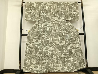 平和屋着物●上質な小紋 型染め 草花文 正絹 逸品 AABF0739fy
