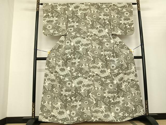 平和屋着物●上質な小紋 型染め 草花文 正絹 逸品 AABF0739fy