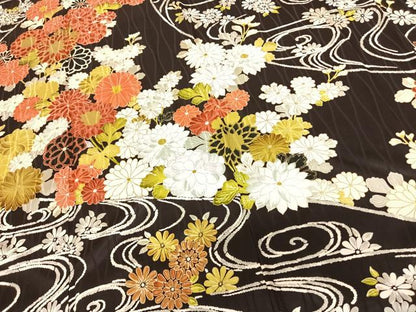 平和屋着物●豪華振袖 草花文 黒地 金彩 正絹 逸品 AABF0740fy