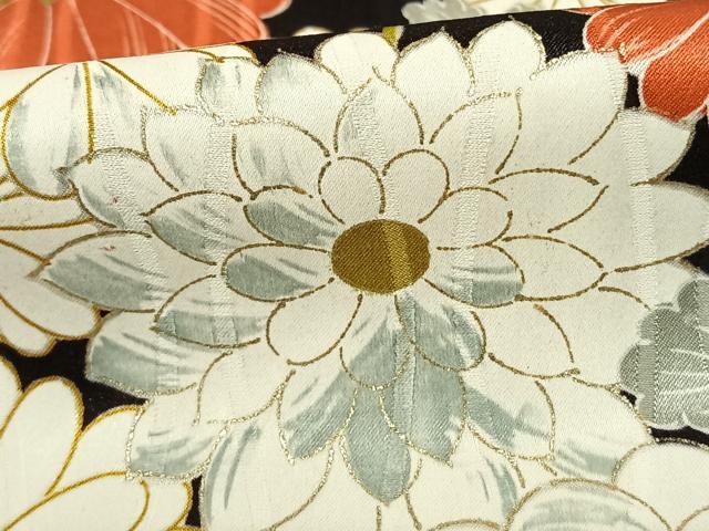 平和屋着物●豪華振袖 草花文 黒地 金彩 正絹 逸品 AABF0740fy