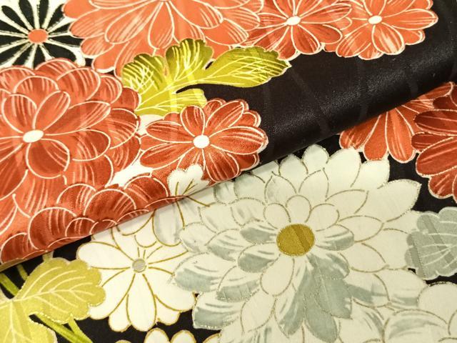 平和屋着物●豪華振袖 草花文 黒地 金彩 正絹 逸品 AABF0740fy