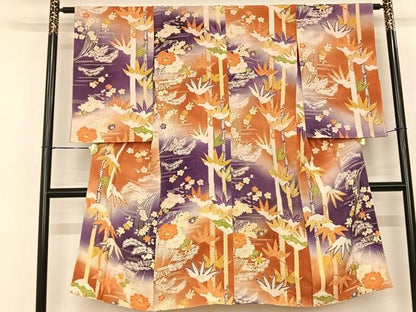 平和屋着物●アンティーク 大正ロマン 小紋 笹竹花文 暈し染め 正絹 逸品 AABF0741fy