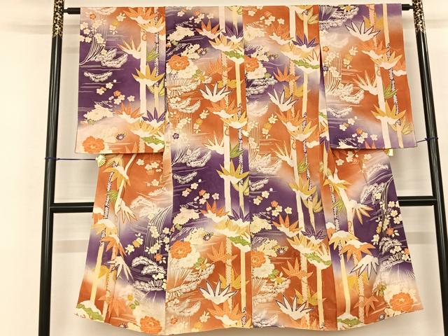平和屋着物●アンティーク 大正ロマン 小紋 笹竹花文 暈し染め 正絹 逸品 AABF0741fy