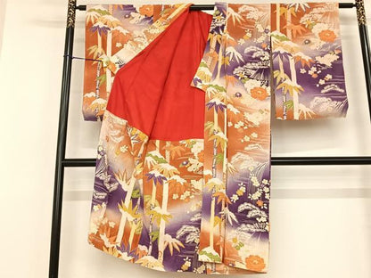 平和屋着物●アンティーク 大正ロマン 小紋 笹竹花文 暈し染め 正絹 逸品 AABF0741fy