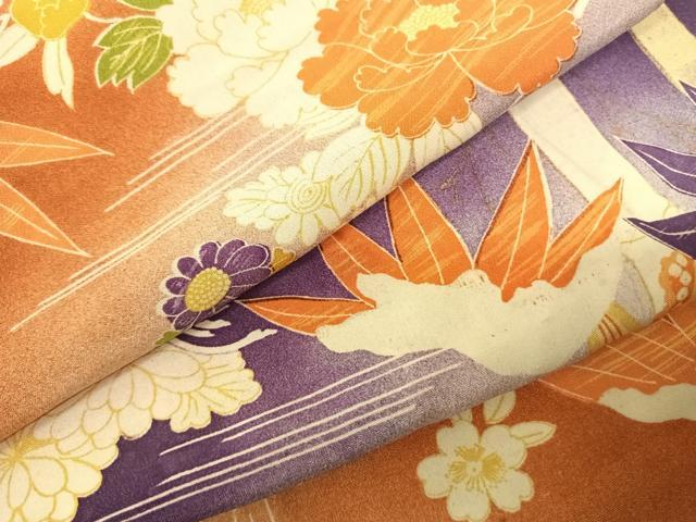 平和屋着物●アンティーク 大正ロマン 小紋 笹竹花文 暈し染め 正絹 逸品 AABF0741fy