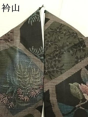 平和屋着物●本場大島紬 カタス9マルキ 切嵌花文 正絹 逸品 AABF0744fy