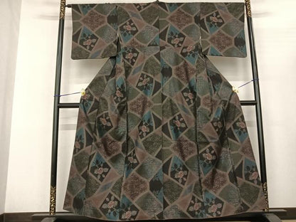 平和屋着物●本場大島紬 カタス9マルキ 切嵌花文 正絹 逸品 AABF0744fy