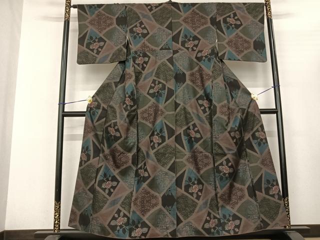 平和屋着物●本場大島紬 カタス9マルキ 切嵌花文 正絹 逸品 AABF0744fy