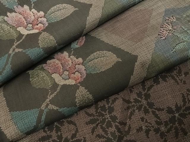 平和屋着物●本場大島紬 カタス9マルキ 切嵌花文 正絹 逸品 AABF0744fy