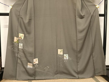 平和屋着物●訪問着 手描き 色紙花鳥文 金糸 金彩 正絹 逸品 AABF0750fy