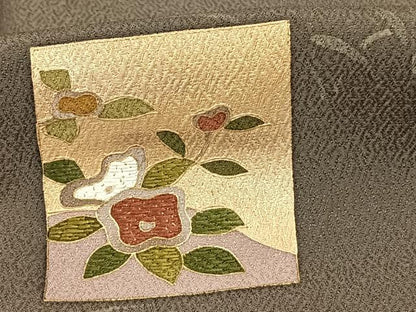 平和屋着物●訪問着 手描き 色紙花鳥文 金糸 金彩 正絹 逸品 AABF0750fy