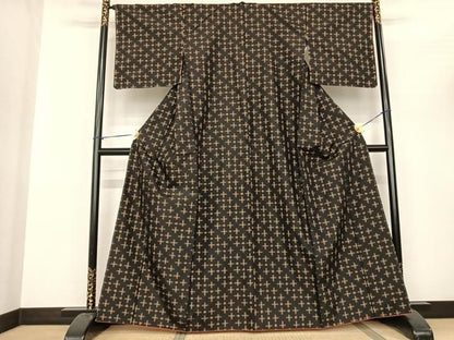 平和屋着物●上質な紬 十字絣 正絹 逸品 未使用 AABF0754fy