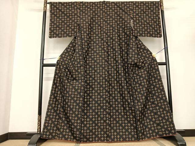平和屋着物●上質な紬 十字絣 正絹 逸品 未使用 AABF0754fy
