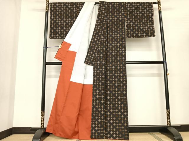 平和屋着物●上質な紬 十字絣 正絹 逸品 未使用 AABF0754fy
