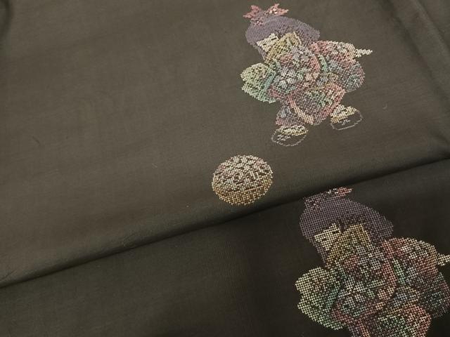 平和屋着物●本場大島紬　カタス9マルキ　人物毬文　正絹　逸品　AABF0757fy